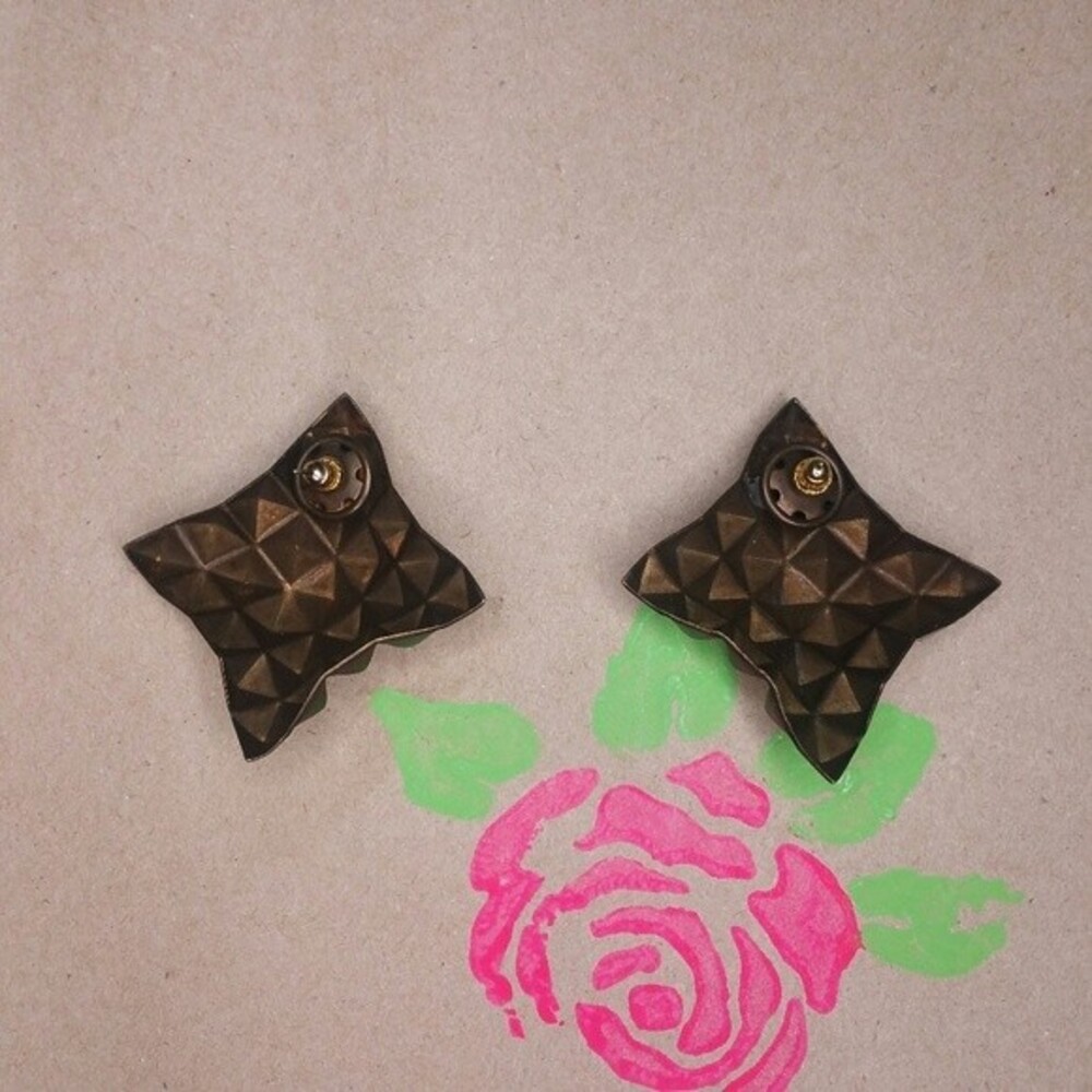 Vintage Copper Abstract Spiked Pierced Earrings - Picture 3 of 4